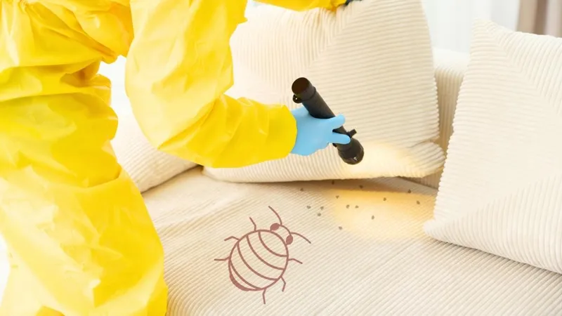 Détail rapproché d'une punaise de lit sur un drap