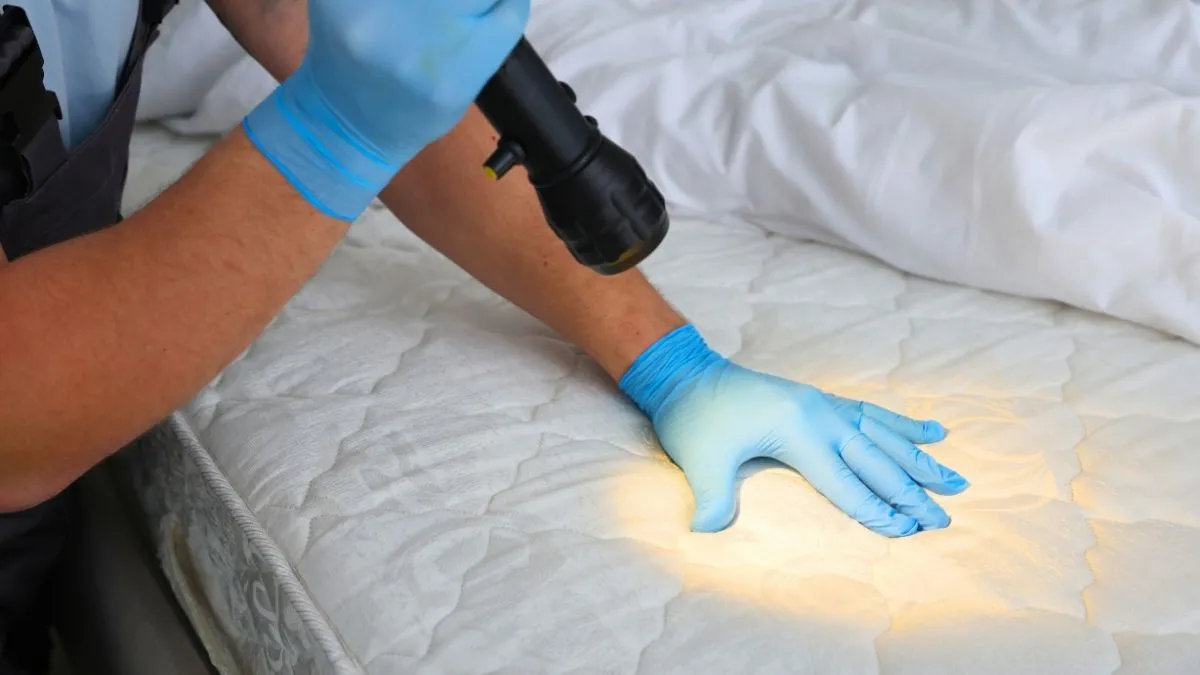 Matelas blanc enveloppé dans une housse de protection anti-punaises avec fermeture éclair zippée visible