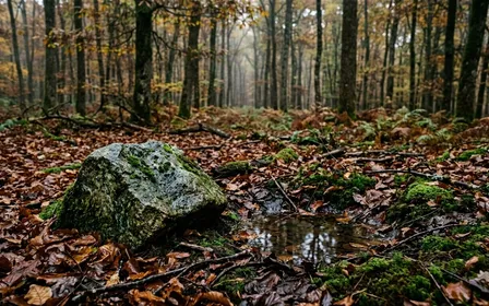 Composition dans un jardin boisé français en octobre, une salamandre tachetée noire aux taches jaunes vives posée sur de la mousse humide à gauche, un triton palmé fin et brun à droite près de feuilles mortes, lumière douce et sol humide.
